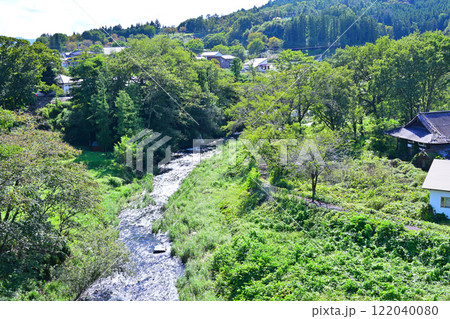 ふれあい橋から初秋の眺め　薄根川　利根郡川場村　　 122040080