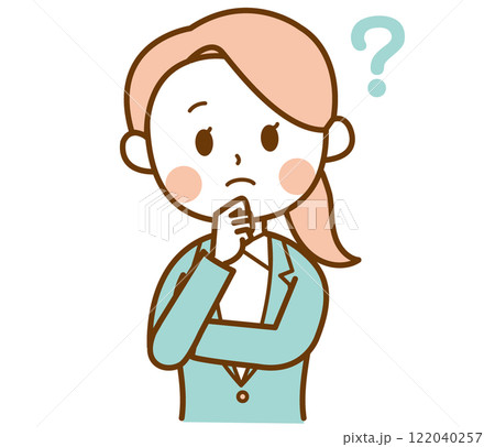 スーツを着た女性がはてなを浮かべているイラスト 122040257