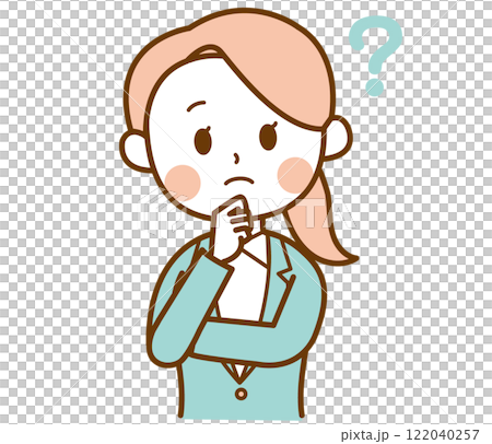 スーツを着た女性がはてなを浮かべているイラスト 122040257
