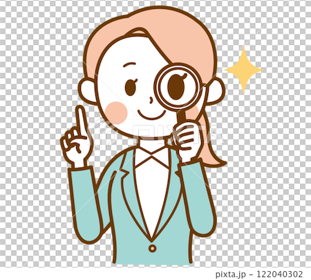 穿著西裝拿著放大鏡的女人的插圖 122040302