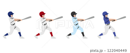 少年野球でバッティングをする選手のイラストセット 122040449