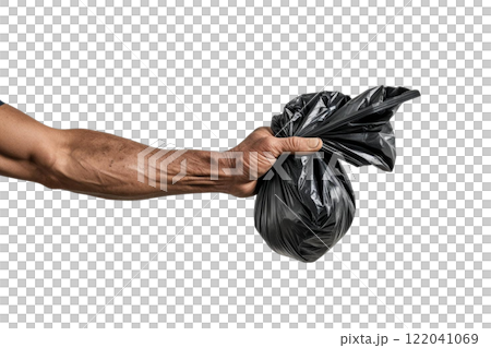 a man's hand holds out a rubbish bag on the white background a man's hand holds out a rubbish bag on the white background 122041069