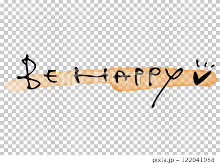 Handwritten text. English message "be happy" Handwritten text. English message "be happy" 122041088