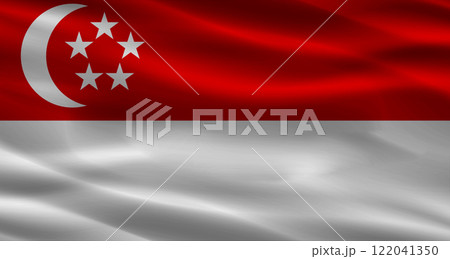 Singapore flag with a fabric texture waving. Close up of flag of Singapore with cloth texture Singapore flag with a fabric texture waving. Close up of flag of Singapore with cloth texture 122041350