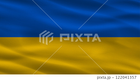 Ukrainian flag with a fabric texture waving. Close up of flag of Ukraine with cloth texture Ukrainian flag with a fabric texture waving. Close up of flag of Ukraine with cloth texture 122041357