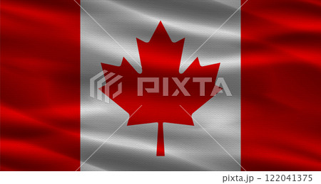 Canada flag with fabric texture waving. Close up of flag of Canada with cloth texture. Canada flag with fabric texture waving. Close up of flag of Canada with cloth texture. 122041375