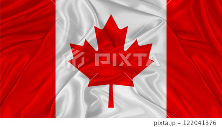 Realistic Canada flag waving. Close up of flag of Canada with cloth texture. Realistic Canada flag waving. Close up of flag of Canada with cloth texture. 122041376