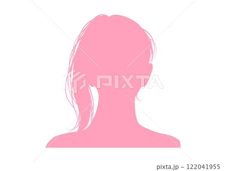 ポニーテールの女性の顔アップシルエット（正面・ピンク・上半身）匿名プロフィール用素材 122041955