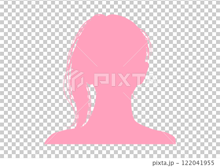 ポニーテールの女性の顔アップシルエット（正面・ピンク・上半身）匿名プロフィール用素材 122041955