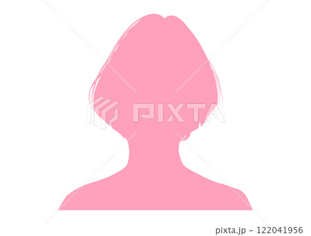 ボブヘアの女性の顔アップシルエット(正面・ピンク・上半身)匿名プロフィール用素材 ボブヘアの女性の顔アップシルエット(正面・ピンク・上半身)匿名プロフィール用素材 122041956