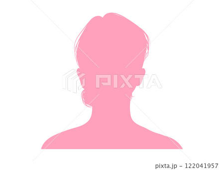 シニヨンヘアの女性の顔アップシルエット（正面・ピンク・上半身）匿名プロフィール用素材 122041957