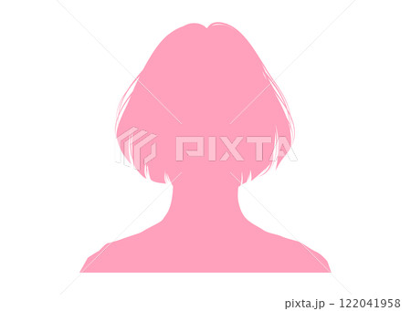 ボブヘアの女性の顔アップシルエット(正面・ピンク・上半身)匿名プロフィール用素材 ボブヘアの女性の顔アップシルエット(正面・ピンク・上半身)匿名プロフィール用素材 122041958