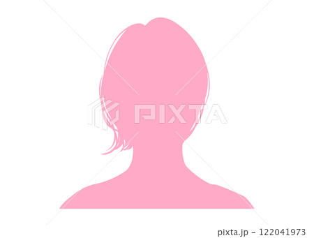 ショートボブの女性の顔アップシルエット（正面・ピンク・上半身）匿名プロフィール用素材 122041973