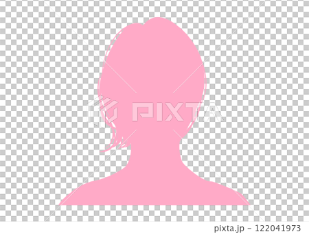 ショートボブの女性の顔アップシルエット（正面・ピンク・上半身）匿名プロフィール用素材 122041973