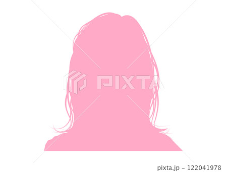 学生風のセミロング女性の顔アップシルエット（正面・ピンク）証明写真・プロフィール用素材 122041978