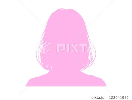 女性の顔アップシルエット（正面・ピンク・上半身）口コミ・レビュー用匿名プロフィール素材 122041985