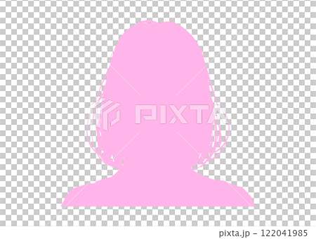 女性の顔アップシルエット（正面・ピンク・上半身）口コミ・レビュー用匿名プロフィール素材 122041985