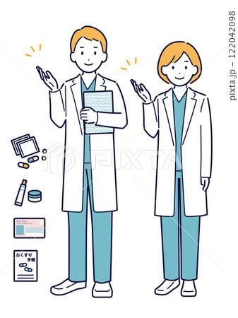 案内をする医師のイラスト_全身 案内をする医師のイラスト_全身 122042098
