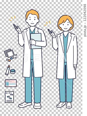 案内をする医師のイラスト_全身 案内をする医師のイラスト_全身 122042098