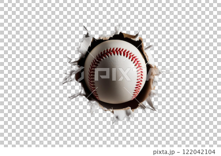 baseball bursting through a hole on the white background baseball bursting through a hole on the white background 122042104