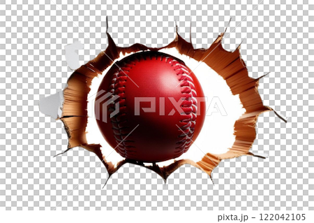 baseball bursting through a hole on the white background baseball bursting through a hole on the white background 122042105