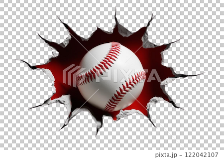baseball bursting through a hole   on the white background 122042107