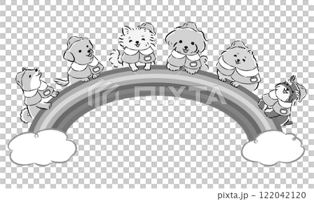 笑狗和彩虹的圖像插畫（訓練課程、狗幼兒園、狗學校等） 122042120