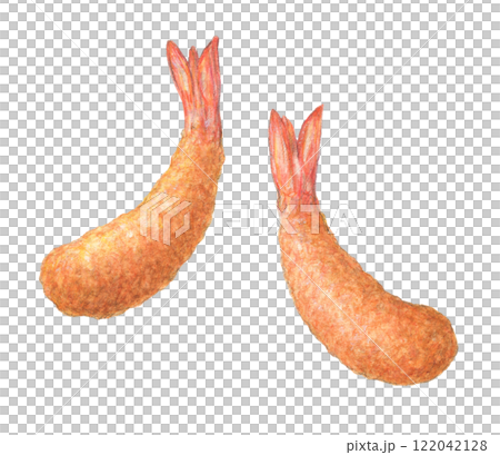 Fried shrimp, hand-drawn, watercolor 122042128