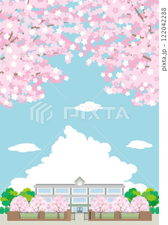 桜が咲く春の校舎のイラスト 122042288