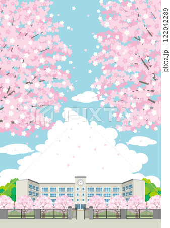 桜が咲く春の校舎のイラスト 122042289