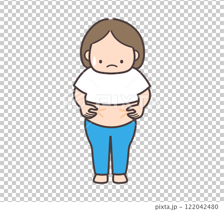 女人捏肚子肉的插圖 122042480