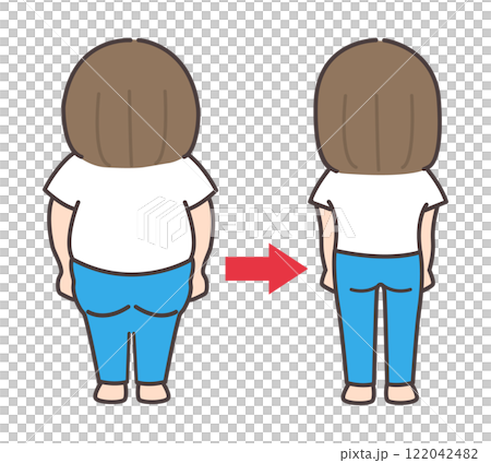 ダイエットに成功した女性の後ろ姿のイラスト 122042482