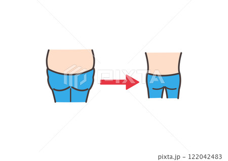 ダイエットに成功した人物のウエスト周りの背面ビフォーアフターイラスト 122042483