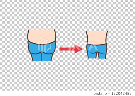 ダイエットに成功した人物のウエスト周りの背面ビフォーアフターイラスト 122042483