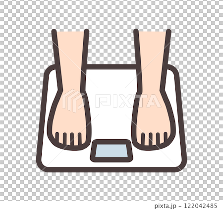 A simple and deformed illustration of a foot standing on a weight scale A simple and deformed illustration of a foot standing on a weight scale 122042485