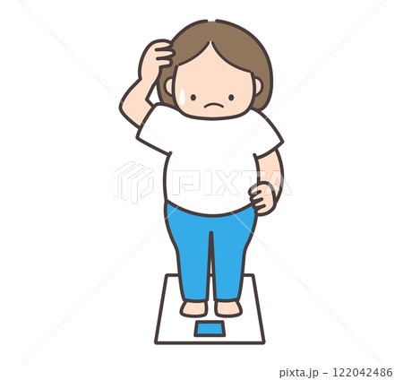 体重計に乗るぽっちゃり体型の女性 122042486
