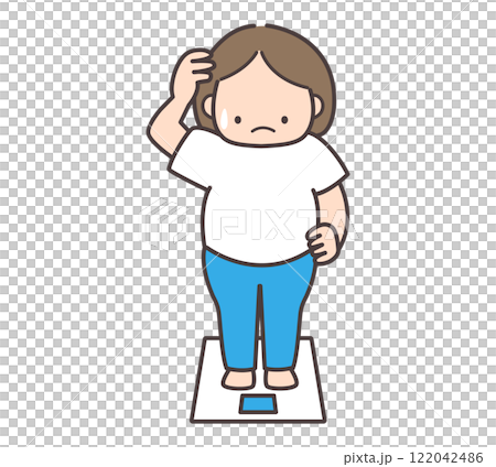 体重計に乗るぽっちゃり体型の女性 122042486