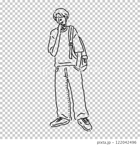 一個男人用智慧型手機自拍的線條畫 122042496