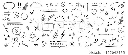 Cute line sketch star, arrow, heart decoration element icon set. Hand drawn sketch doodle cute star, emphasis, flower element. Pen line text decoration shape icon. Hand drawn vector Cute line sketch star, arrow, heart decoration element icon set. Hand drawn sketch doodle cute star, emphasis, flower element. Pen line text decoration shape icon. Hand drawn vector 122042526