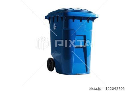 blue garbage bin on the white background  122042703
