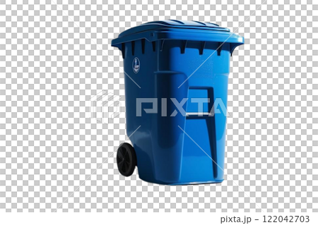 blue garbage bin on the white background  122042703