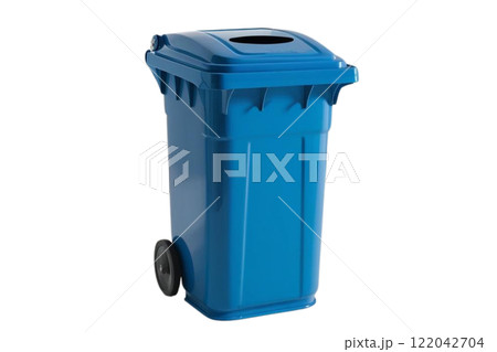 blue garbage bin on the white background  122042704