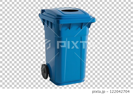 blue garbage bin on the white background  122042704