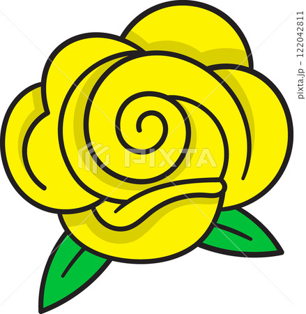 Bright Yellow Rose with Green Leaves in Minimalist Style Bright Yellow Rose with Green Leaves in Minimalist Style 122042811