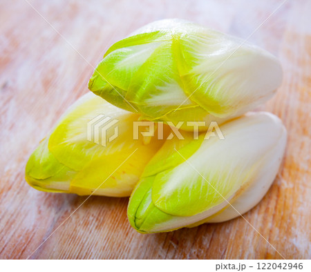 Image of fresh raw endive on the wooden table Image of fresh raw endive on the wooden table 122042946