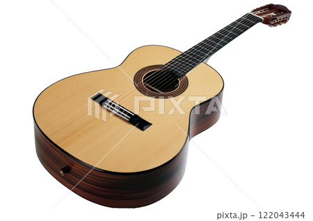 Classical acoustic guitar on the white background 122043444