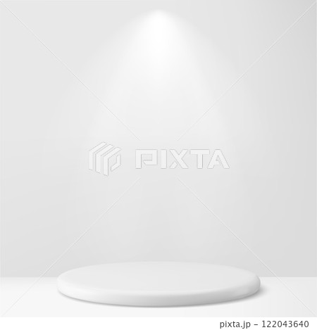 Modern Minimalist White Pedestal Display with Tropical Palm Leaf. Vector 122043640