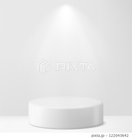 Modern Minimalist White Pedestal Display with Tropical Palm Leaf. Vector 122043642