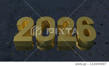 The Gold 2026 on metal plate for Background concept 3d rendering. 122044007