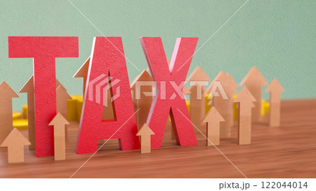 Red tax and arrow up for business concept 3d Rendering. 122044014